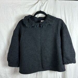 Asie Womens Sweater Charcoal Crotchet Collar